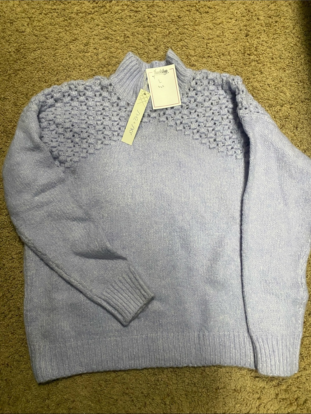Women's Light Lavender Knit Sweater with Textured Yoke